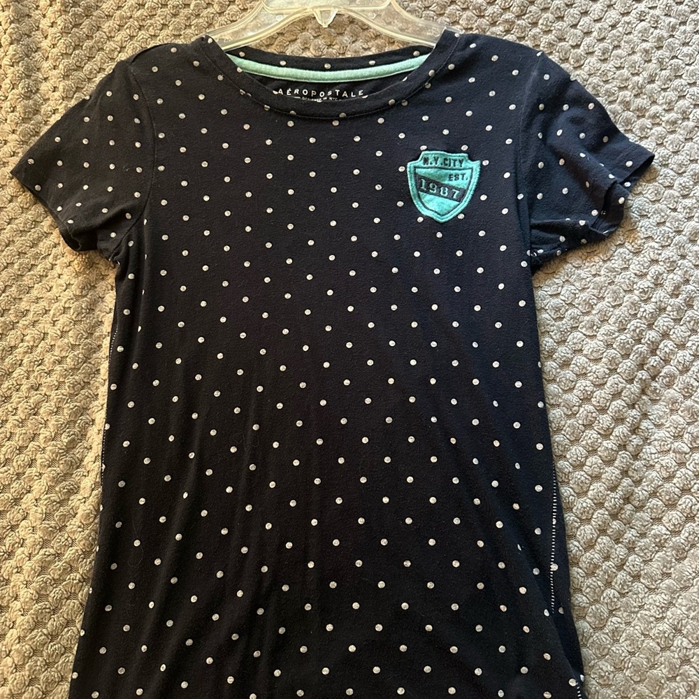 Aeropostale Navy Blue and White Short Sleeve Tee
